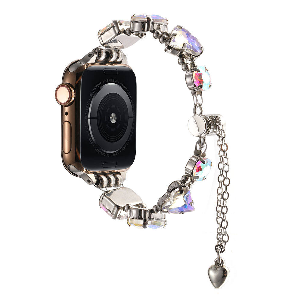 Apple Watch 7 41mm Zore KRD-115 Colorful Stone Design Band Rose Pink