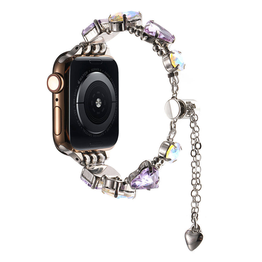 Apple Watch 7 41mm Zore KRD-115 Colorful Stone Design Band Rose Pink
