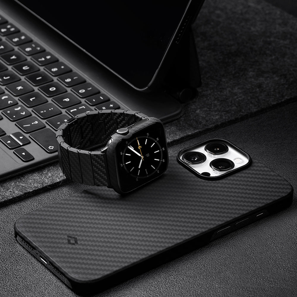 Apple Watch 7 45mm 600D Aramid Fiber Classic Series Black-Grey Twill Case Protector Pitaka Air Case Black-Grey