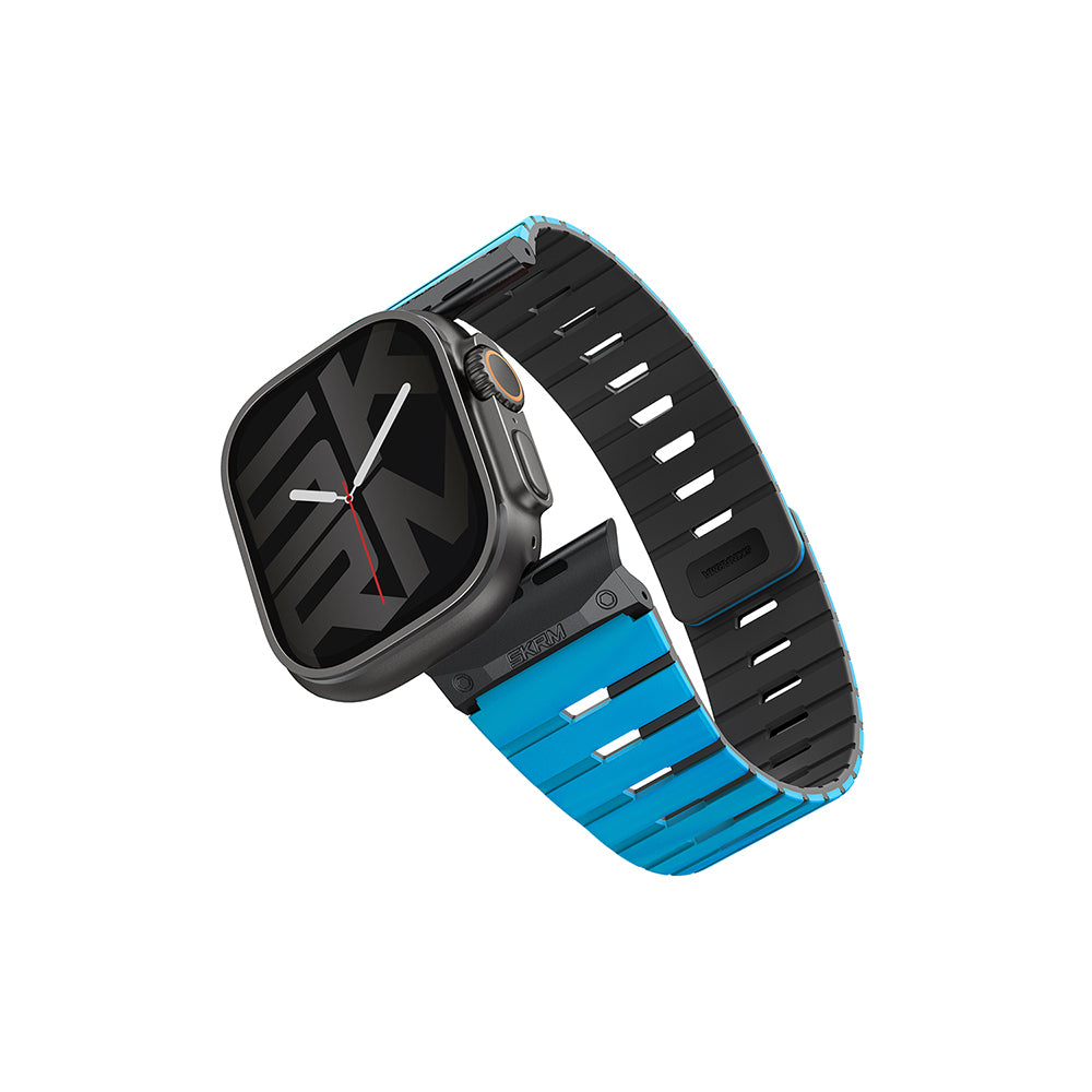 Apple Watch 7 45mm Skinarma Gemini Series TPU Magnetic Silicone Band Blue-Black