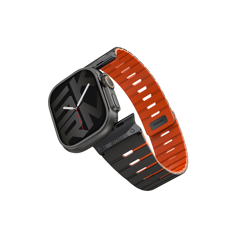 Apple Watch 7 45mm Skinarma Gemini Series TPU Magnetic Silicone Band Black-Orange