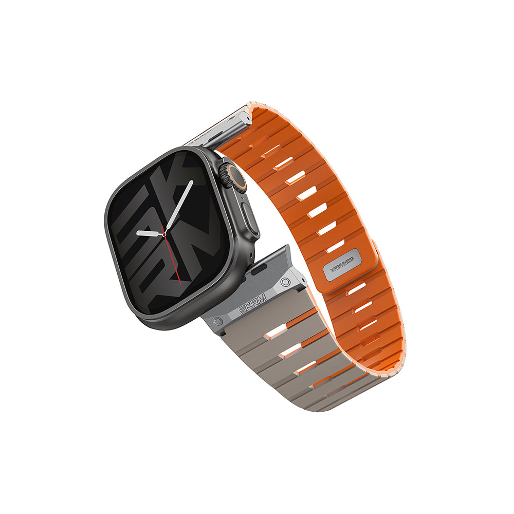 Apple Watch 7 45mm Skinarma Gemini Series TPU Magnetic Silicone Band Black-Orange