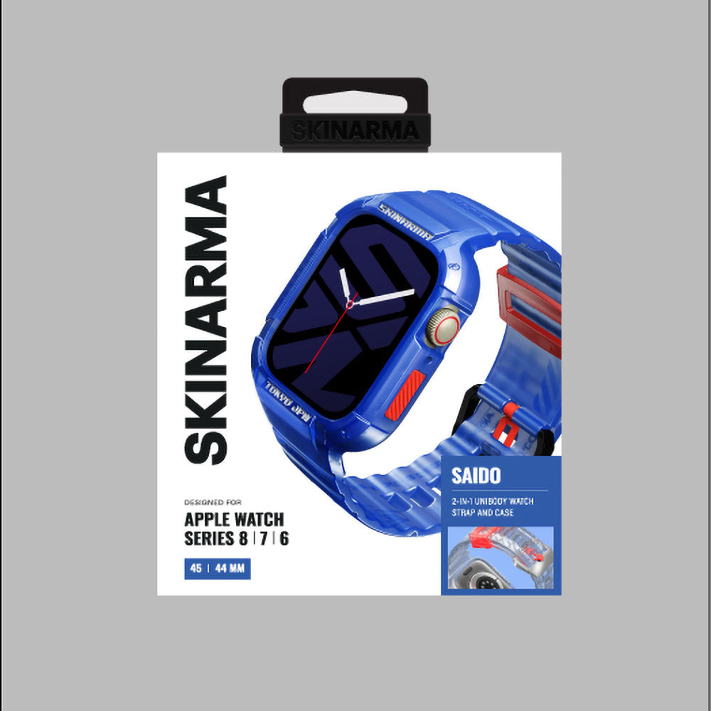 Apple Watch 7 45mm SkinArma Saido Hard PC Case Protective Silicone Band Blue