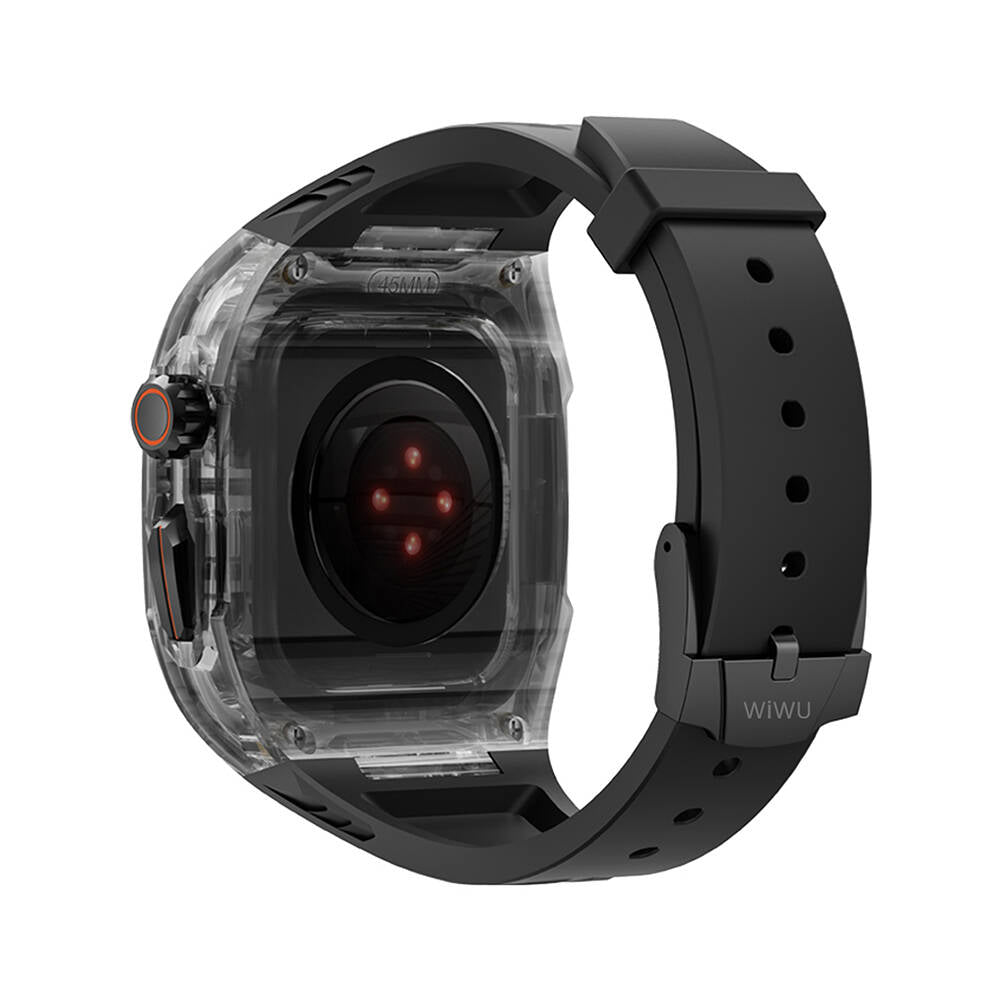 Apple Watch 7 45mm Wiwu Wi-WB013 Rambo Series 2in1 Transparent PC Case Protector Rubber Strap White