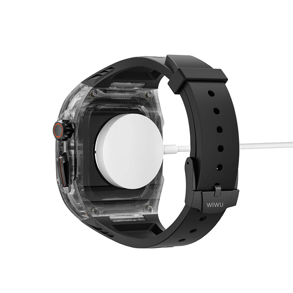 Apple Watch 7 45mm Wiwu Wi-WB013 Rambo Series 2in1 Transparent PC Case Protector Rubber Strap White