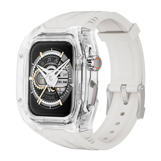 Apple Watch 7 45mm Wiwu Wi-WB013 Rambo Series 2in1 Transparent PC Case Protector Rubber Strap White