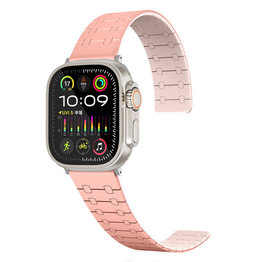 Apple Watch 7 45mm Zore KRD-111 Striped Patterned Silicone Band Pink