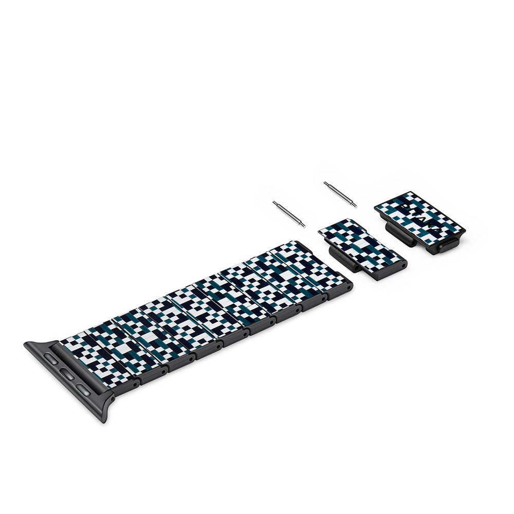 Apple Watch Series Compatible Aramid Fiber and Carbon Fiber Pitaka Dreamland ChromaCarbon Series Mosaic Universal Band Blue-White