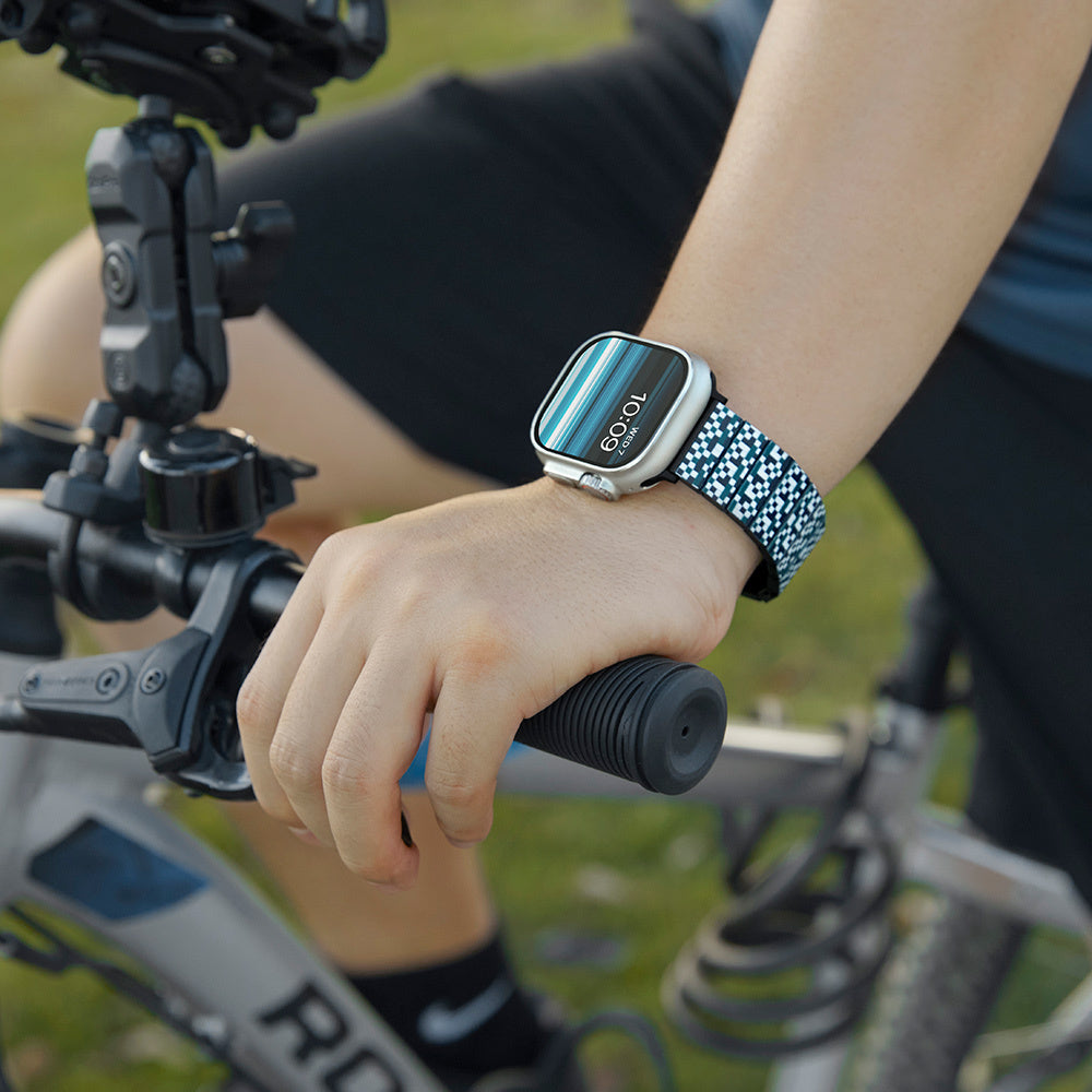 Apple Watch Series Compatible Aramid Fiber and Carbon Fiber Pitaka Dreamland ChromaCarbon Series Mosaic Universal Band Blue-White