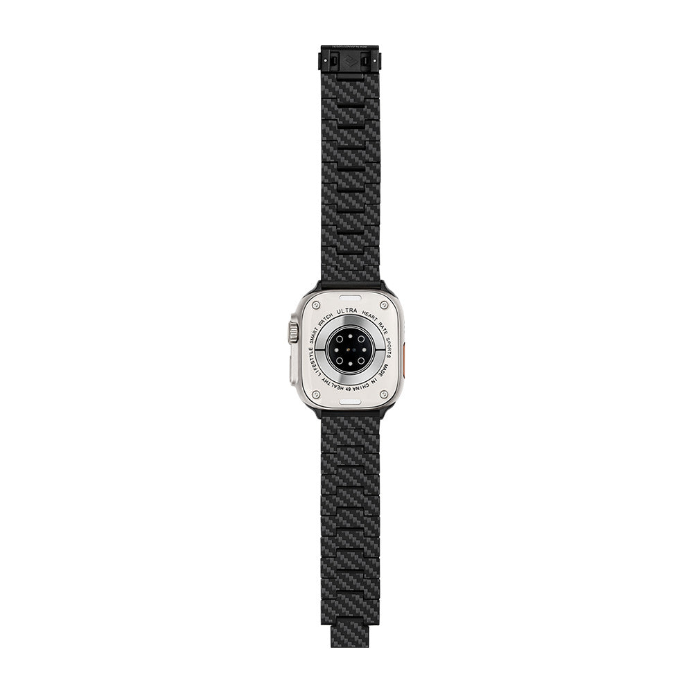 Apple Watch Serisi Uyumlu Aramid Fiber ve Karbon Fiber Pitaka Dreamland ChromaCarbon Serisi Stairs Universal Kordon Mavi-Kahverengi