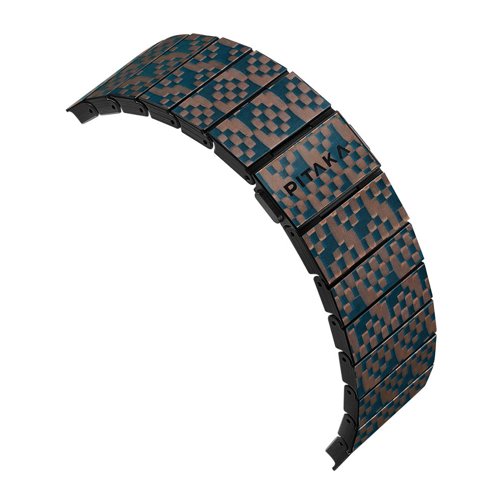 Apple Watch Serisi Uyumlu Aramid Fiber ve Karbon Fiber Pitaka Dreamland ChromaCarbon Serisi Stairs Universal Kordon Mavi-Kahverengi
