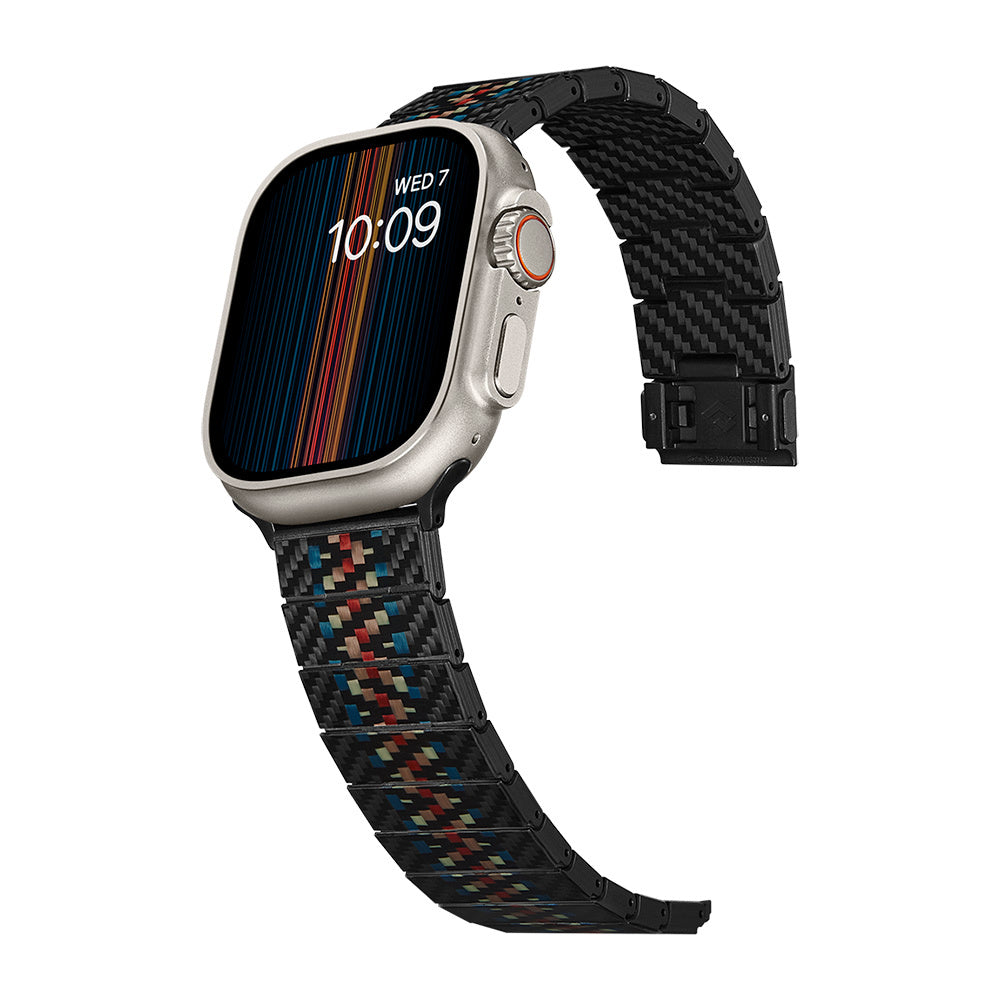 Apple Watch Serisi Uyumlu Aramid Fiber ve Karbon Fiber Pitaka Modern Serisi Rhapsody Universal Kordon Siyah