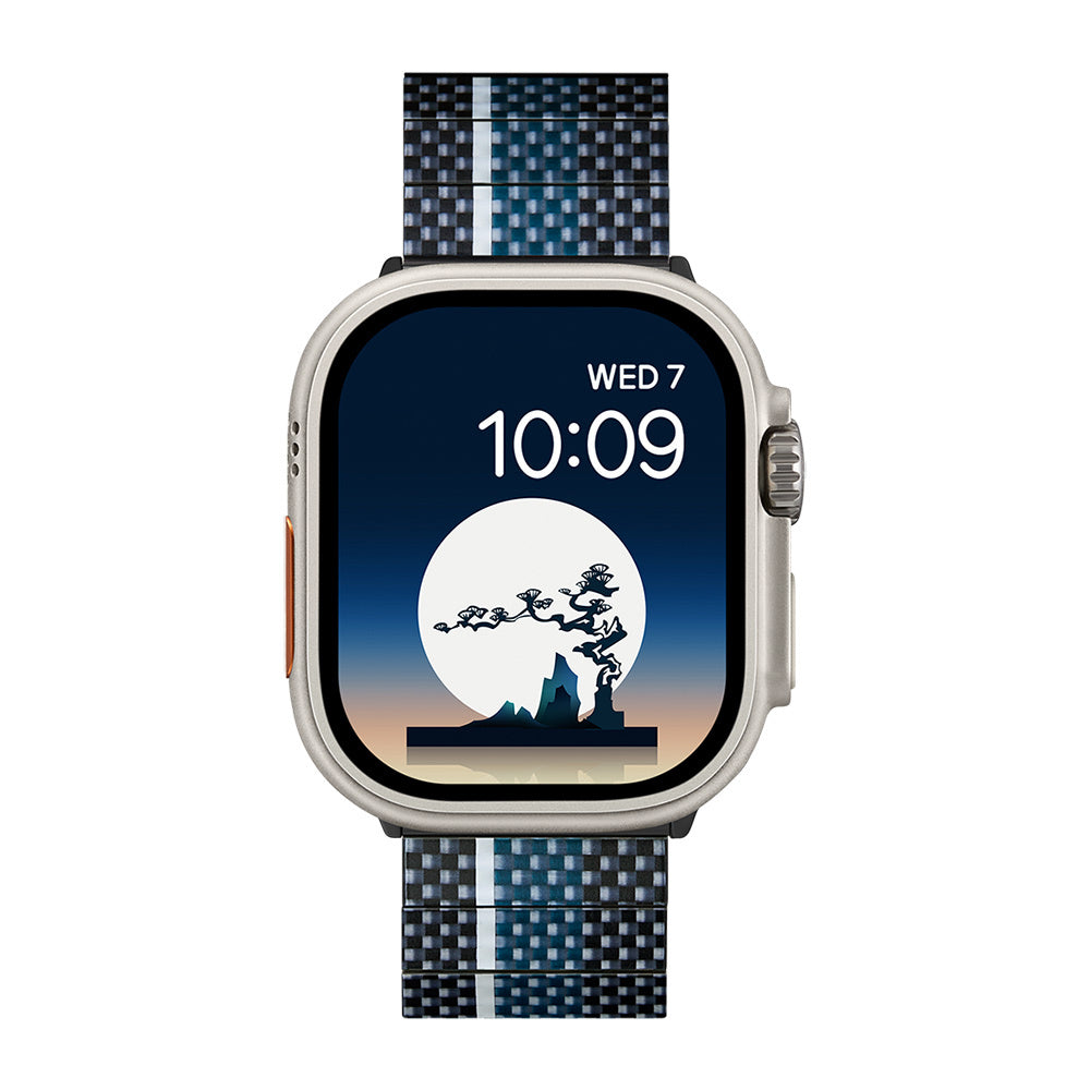 Apple Watch Serisi Uyumlu Aramid Fiber ve Karbon Fiber Pitaka Poetry of Things ChromaCarbon Serisi Moon Universal Kordon Siyah