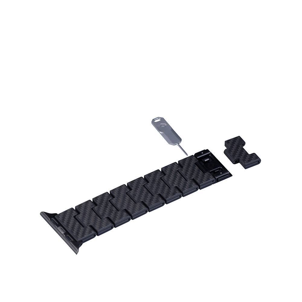 Apple Watch Serisi Uyumlu Karbon Fiber Pitaka Retro Serisi Black-Grey Twill Universal Kordon Siyah-Gri