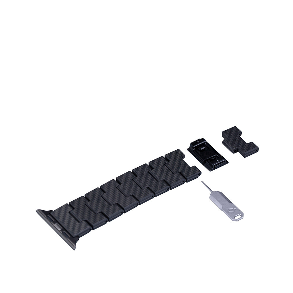 Apple Watch Serisi Uyumlu Karbon Fiber Pitaka Retro Serisi Black-Grey Twill Universal Kordon Siyah-Gri