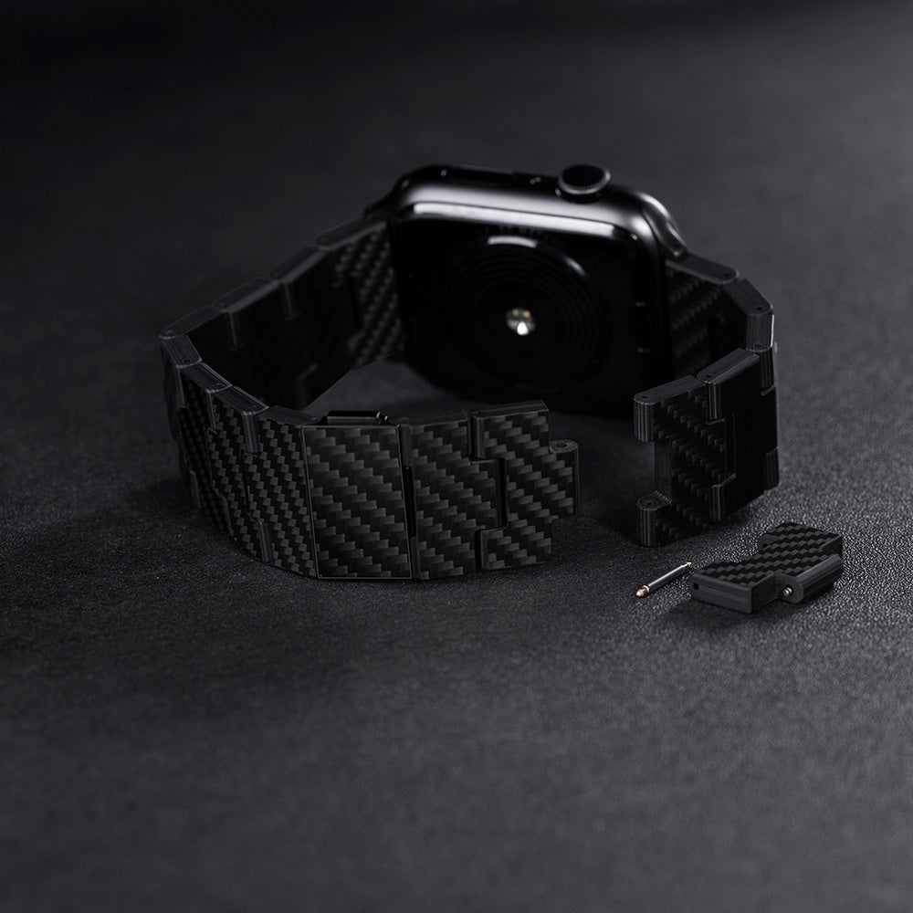 Apple Watch Serisi Uyumlu Karbon Fiber Pitaka Retro Serisi Black-Grey Twill Universal Kordon Siyah-Gri