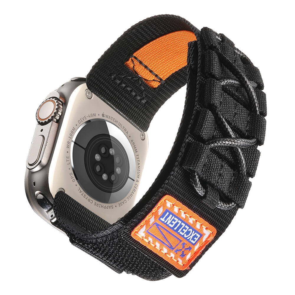 Apple Watch Ultra 49mm Zore KRD-112 Orbital Braided Rope Design Nylon Fabric Mesh Band Black