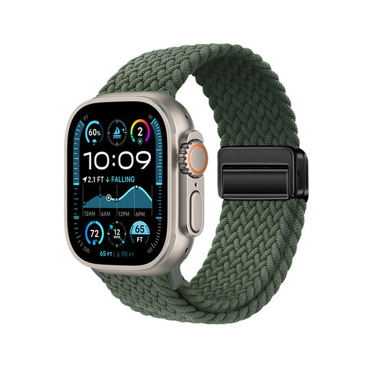 Apple Watch Ultra 49mm Zore KRD-134 Örgü Tasarımlı Hasır Kordon Strap Kayış Koyu Yeşil