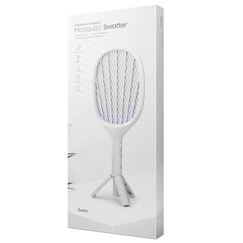 Benks DW01 Electric Stand and Illuminated Fly Repellent Racket White