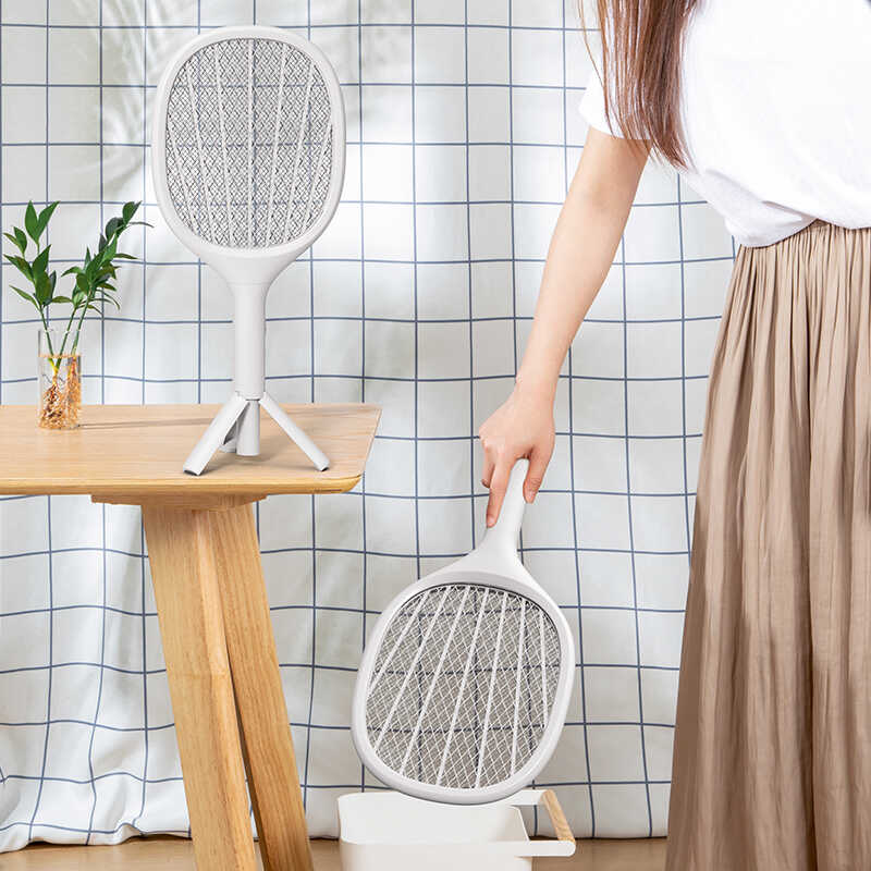 Benks DW01 Electric Stand and Illuminated Fly Repellent Racket White