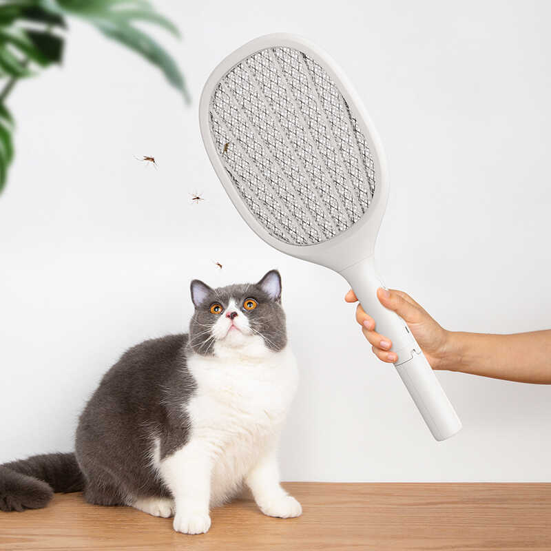 Benks DW01 Electric Stand and Illuminated Fly Repellent Racket White
