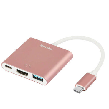 Benks U19 Type-C to 3 in 1 Adapter (Usb 3.0+HDMI+Type-c) Rose Gold