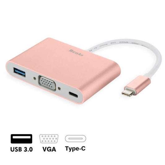 Benks U20 Type-C to 3 in 1 Adapter (Usb 3.0+VGA+Type-C) Rose Gold