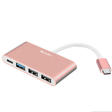 Benks U23 Type-C to 3 in 1 Usb Adapter (Usb 3.0+2.Usb2.0) Rose Gold