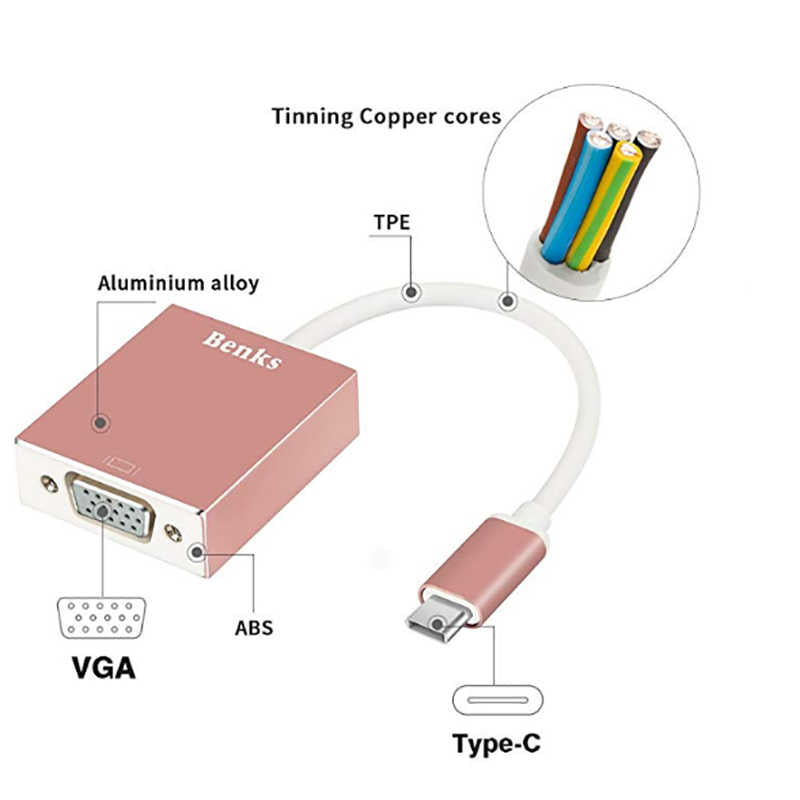 Benks USB 3.1 Type-C to VGA Adapter Rose Gold