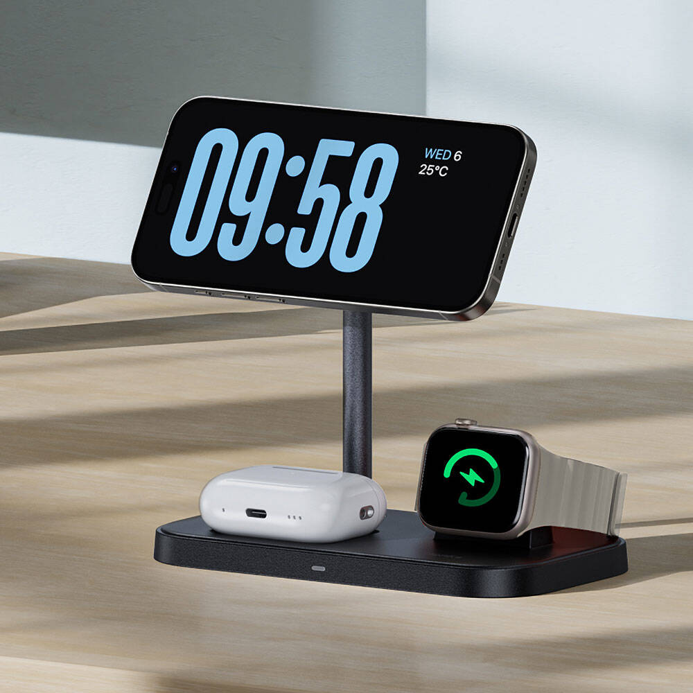 Benks W16 3in1 Phone & Smartwatch & Headphone Wireless Charging Stand Black
