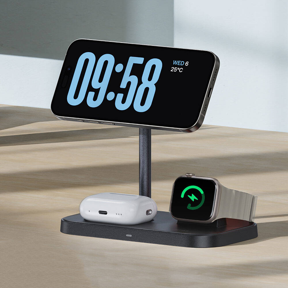 Benks W16 3in1 Phone & Smartwatch & Headphone Wireless Charging Stand Black