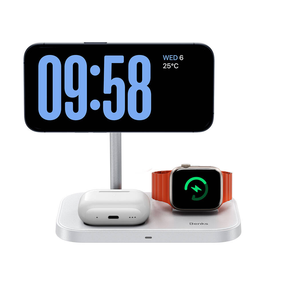 Benks W16 3in1 Phone & Smartwatch & Headphone Wireless Charging Stand Black