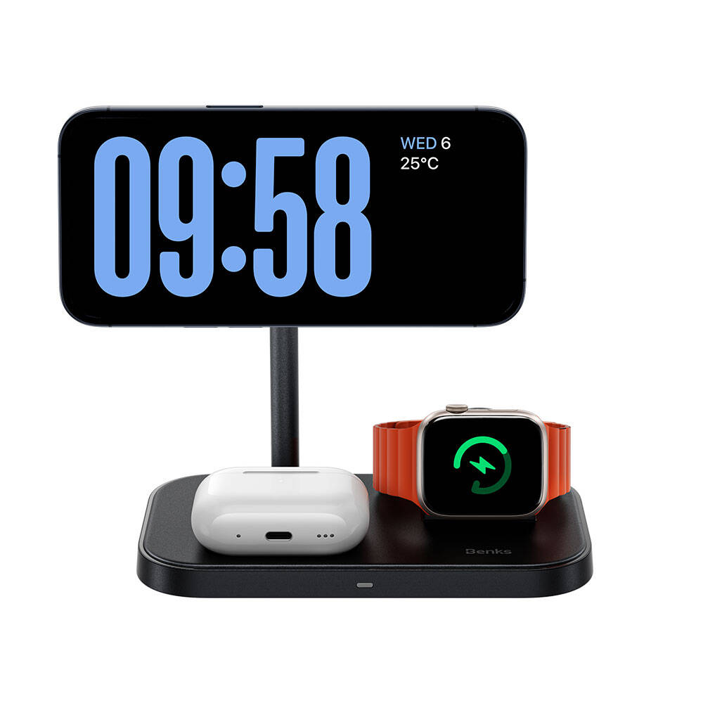 Benks W16 3in1 Phone & Smartwatch & Headphone Wireless Charging Stand Black
