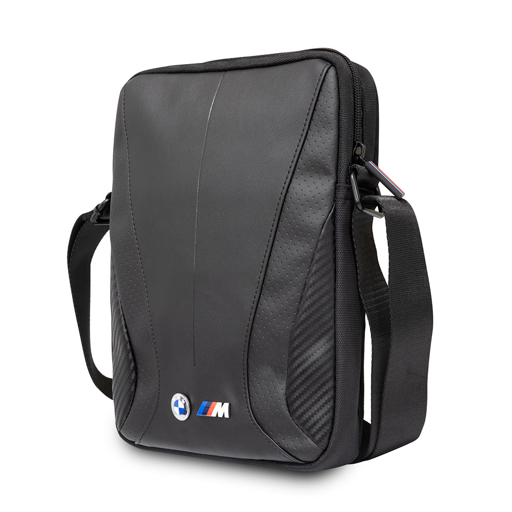 BMW Original Licensed Metal Logo Zippered Crossbody Tablet Bag Black