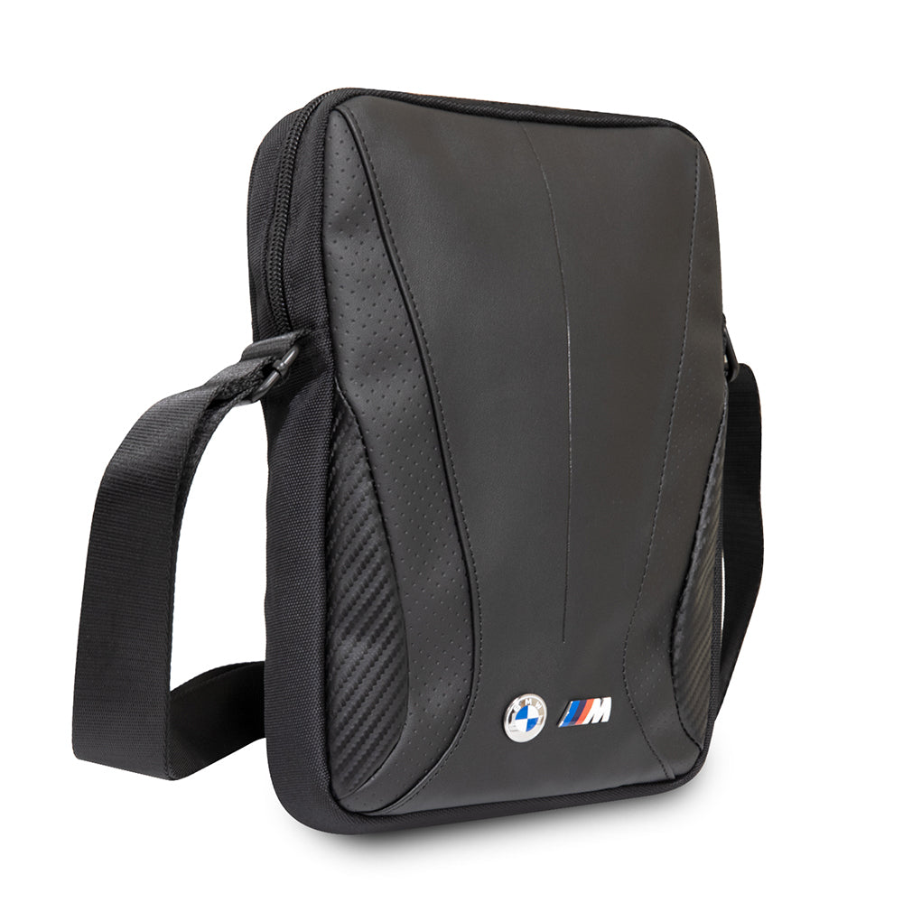 BMW Original Licensed Metal Logo Zippered Crossbody Tablet Bag Black
