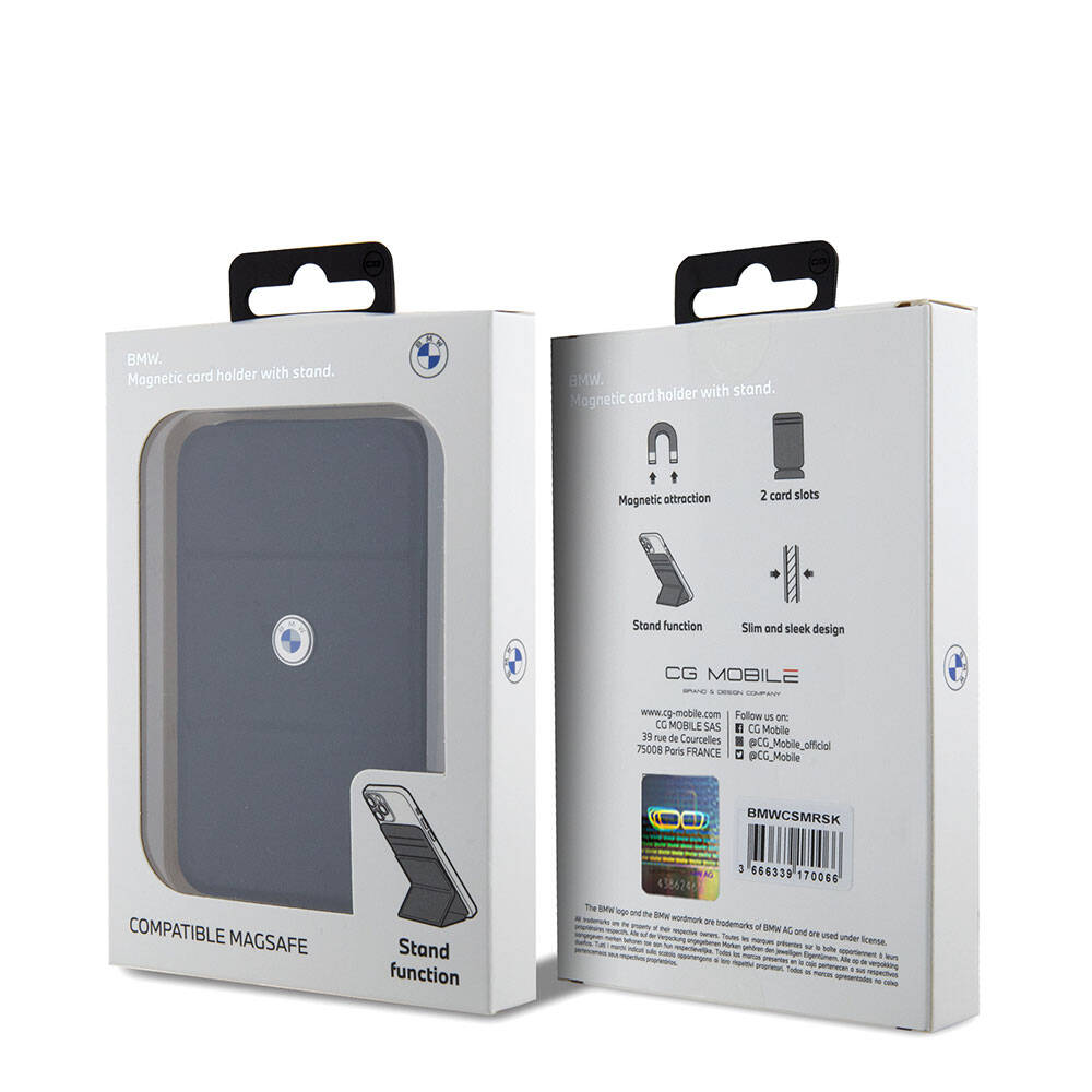 BMW Original Licensed Metal Logo Magnetic Card Holder with Stand, Navy Blue