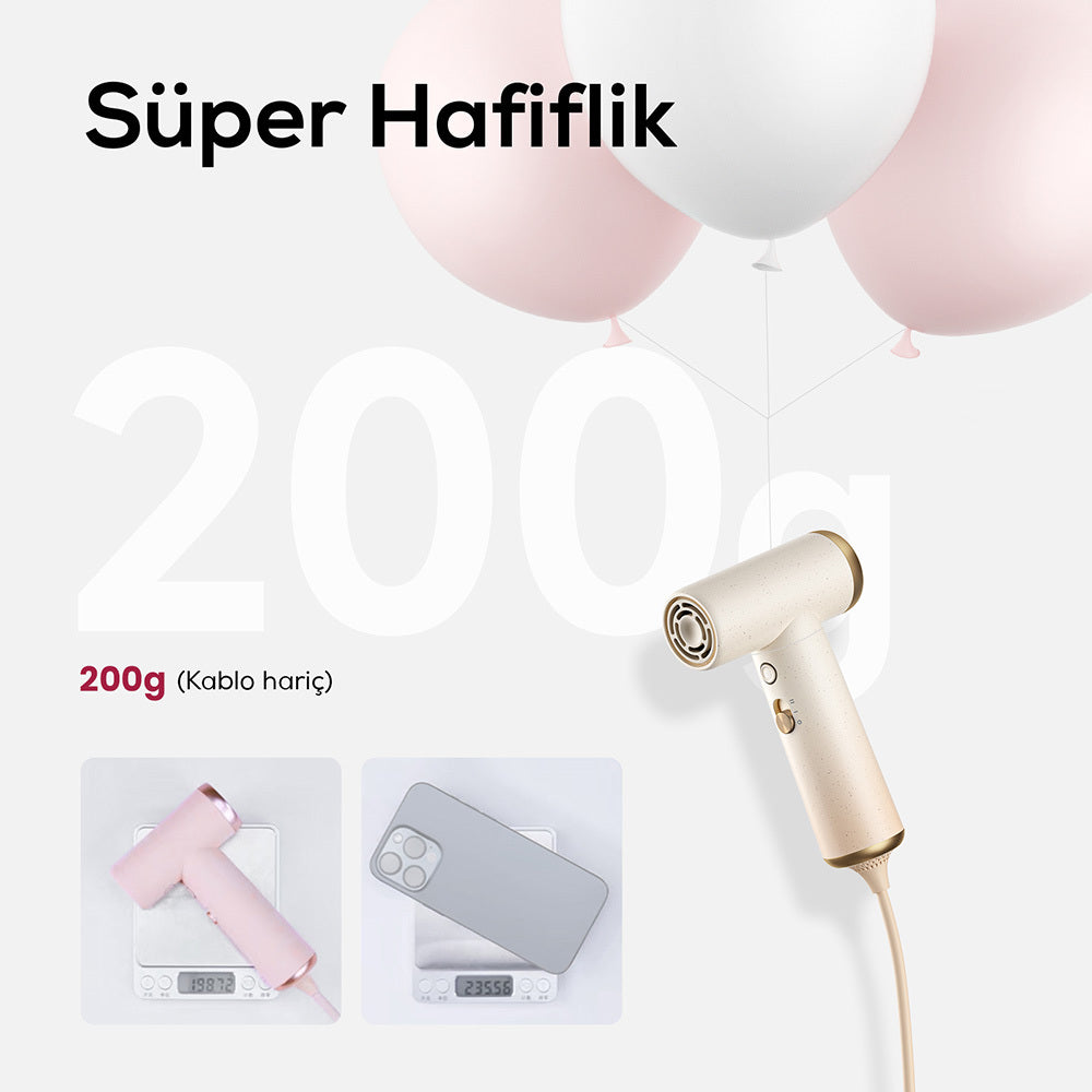 Coshare HP10E Mini Isı Dereceli LED Işıklı Saç Kurutma Fön Makinesi Siyah