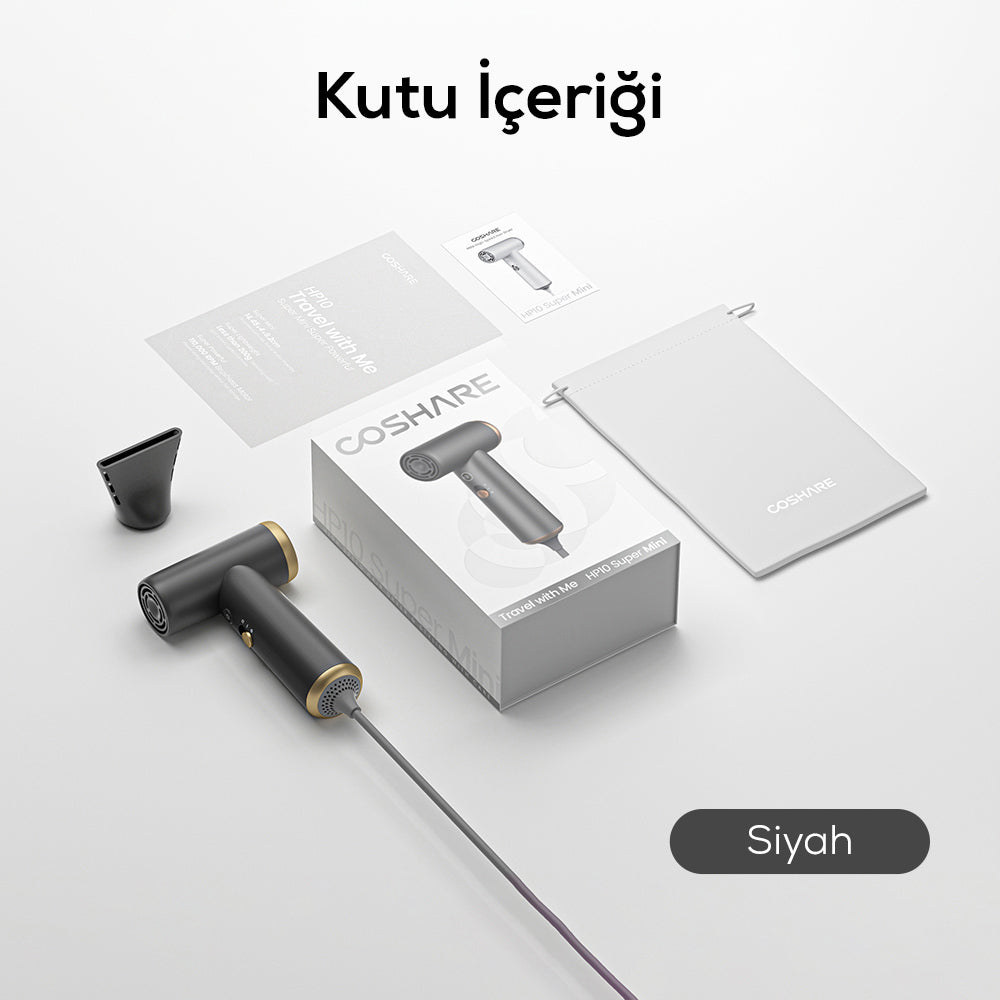 Coshare HP10E Mini Isı Dereceli LED Işıklı Saç Kurutma Fön Makinesi Siyah