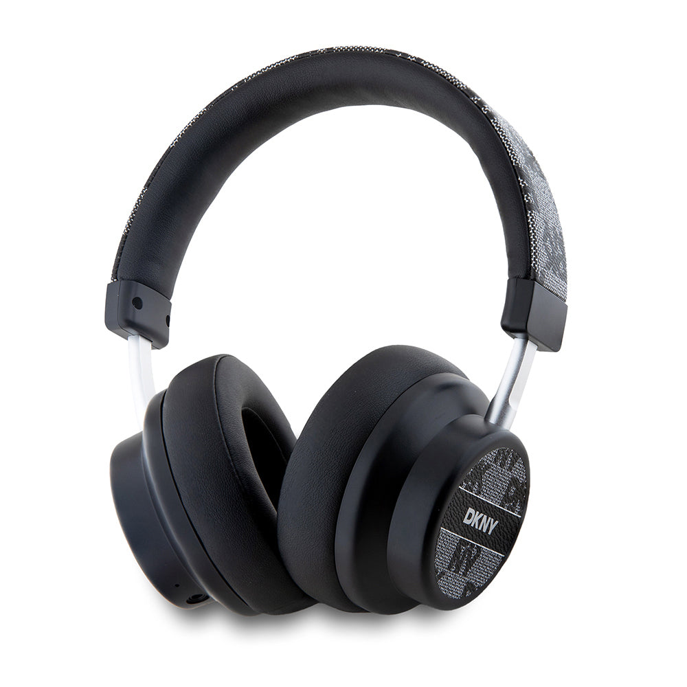 DKNY Original Licensed ENC Featured PU Logo Patterned Over-Ear Bluetooth Headphones Beige