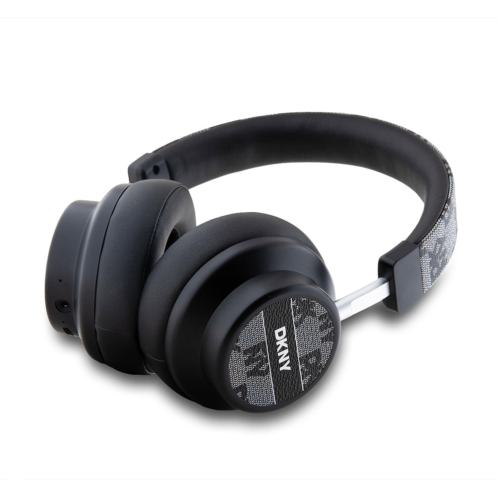 DKNY Original Licensed ENC Featured PU Logo Patterned Over-Ear Bluetooth Headphones Beige