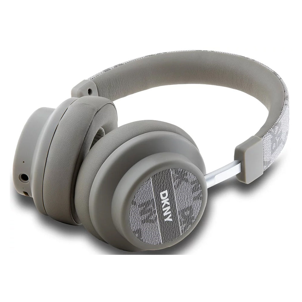 DKNY Original Licensed ENC Featured PU Logo Patterned Over-Ear Bluetooth Headphones Beige