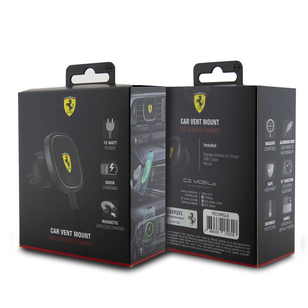 Ferrari Original Licensed Vent Design Magnetic Oval Equilateral Car Phone Holder Black