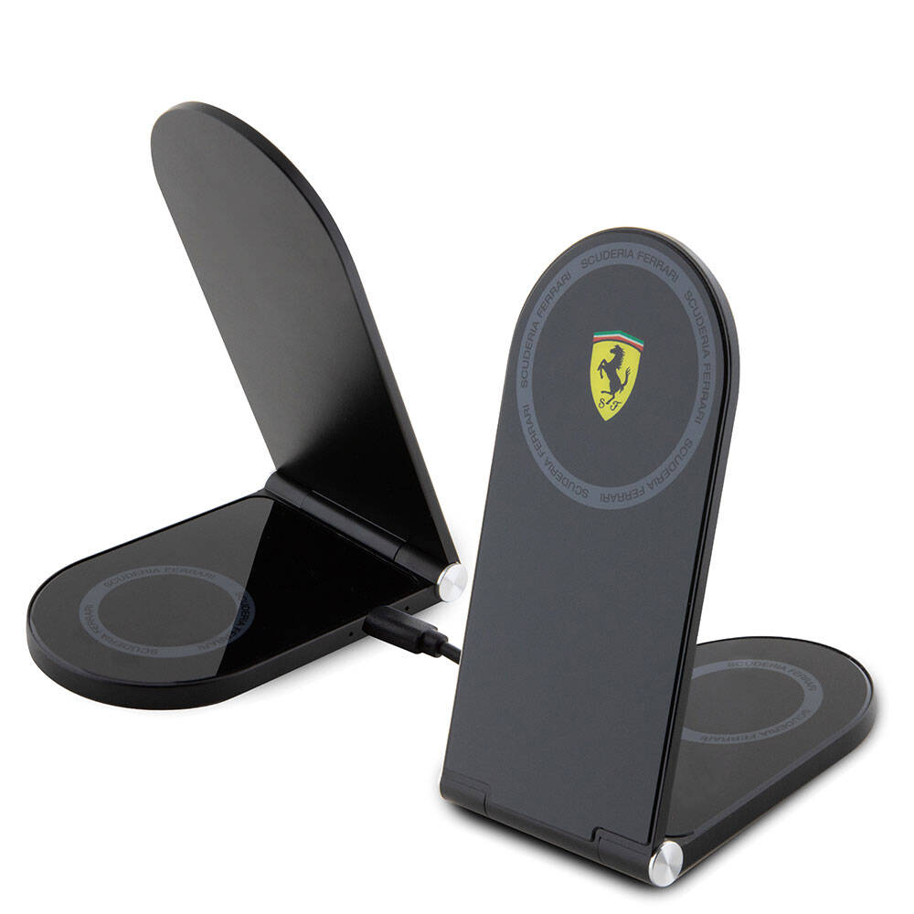 Ferrari Original Licensed Foldable Magnetic Wireless Charging Stand with Printed Shield Logo, Black