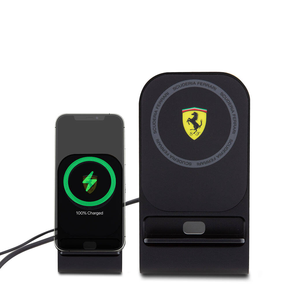 Ferrari Original Licensed Foldable Magnetic Wireless Charging Stand with Printed Shield Logo Black