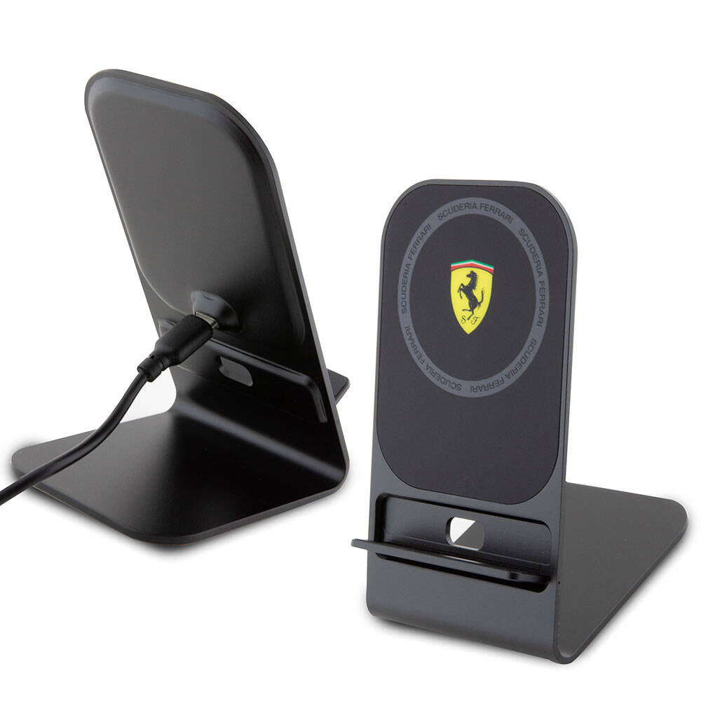 Ferrari Original Licensed Foldable Magnetic Wireless Charging Stand with Printed Shield Logo Black