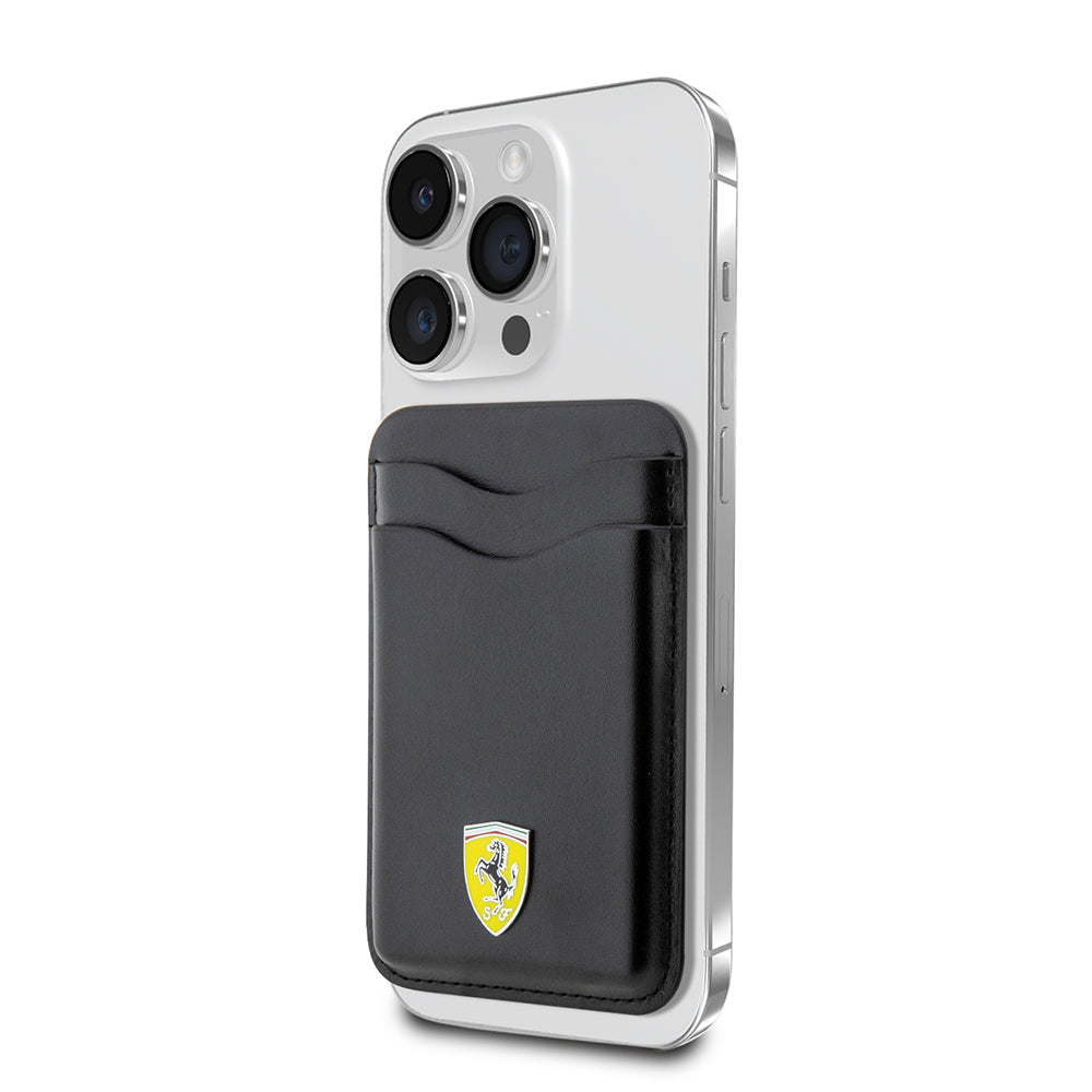 Ferrari Orjinal Lisanslı Magnetik Metal Logolu PU Deri Kartlık Siyah
