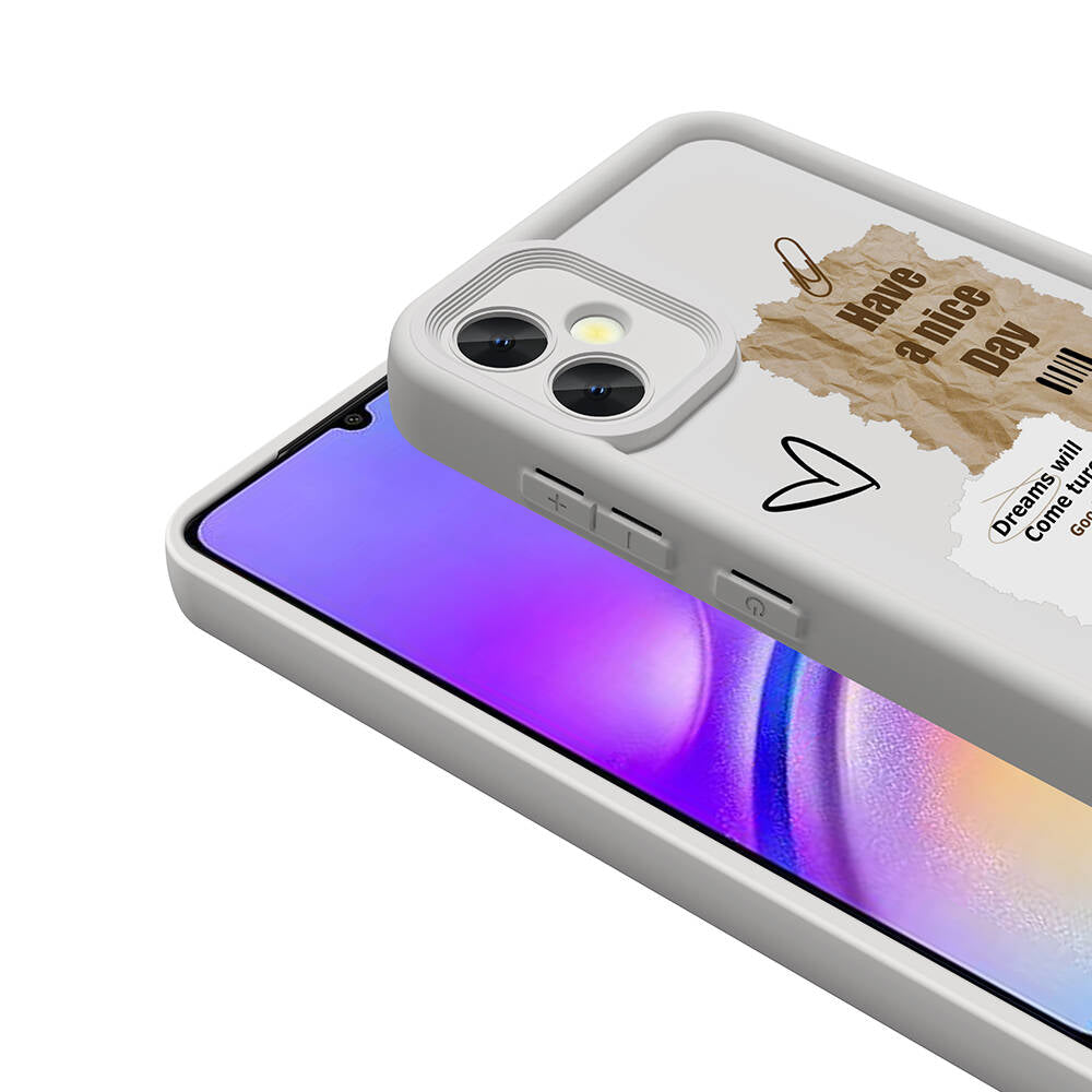 Galaxy A05 Case Camera Protection Printed Back Surface Zore Classy Cover White