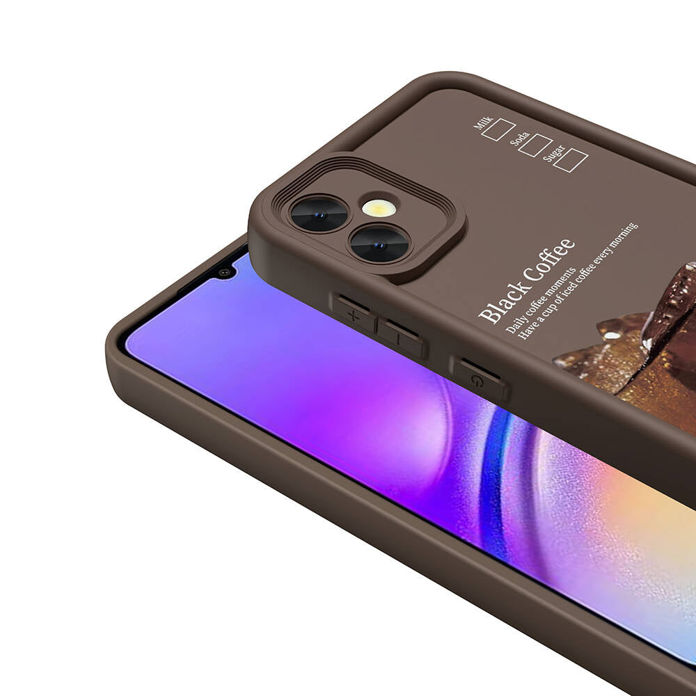 Galaxy A05 Case Camera Protection Printed Back Surface Zore Classy Cover Dark Brown