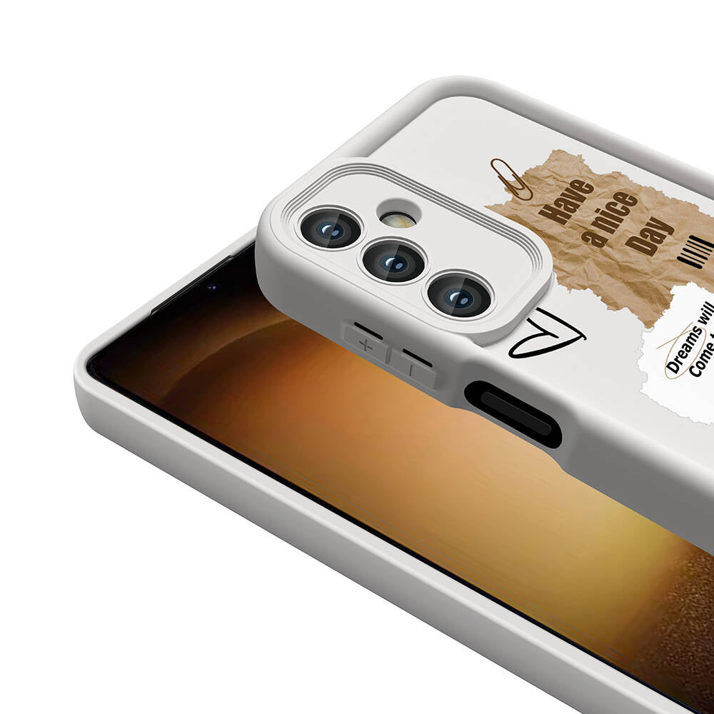 Galaxy A05S Case Camera Protection Printed Back Surface Zore Classy Cover Light Brown