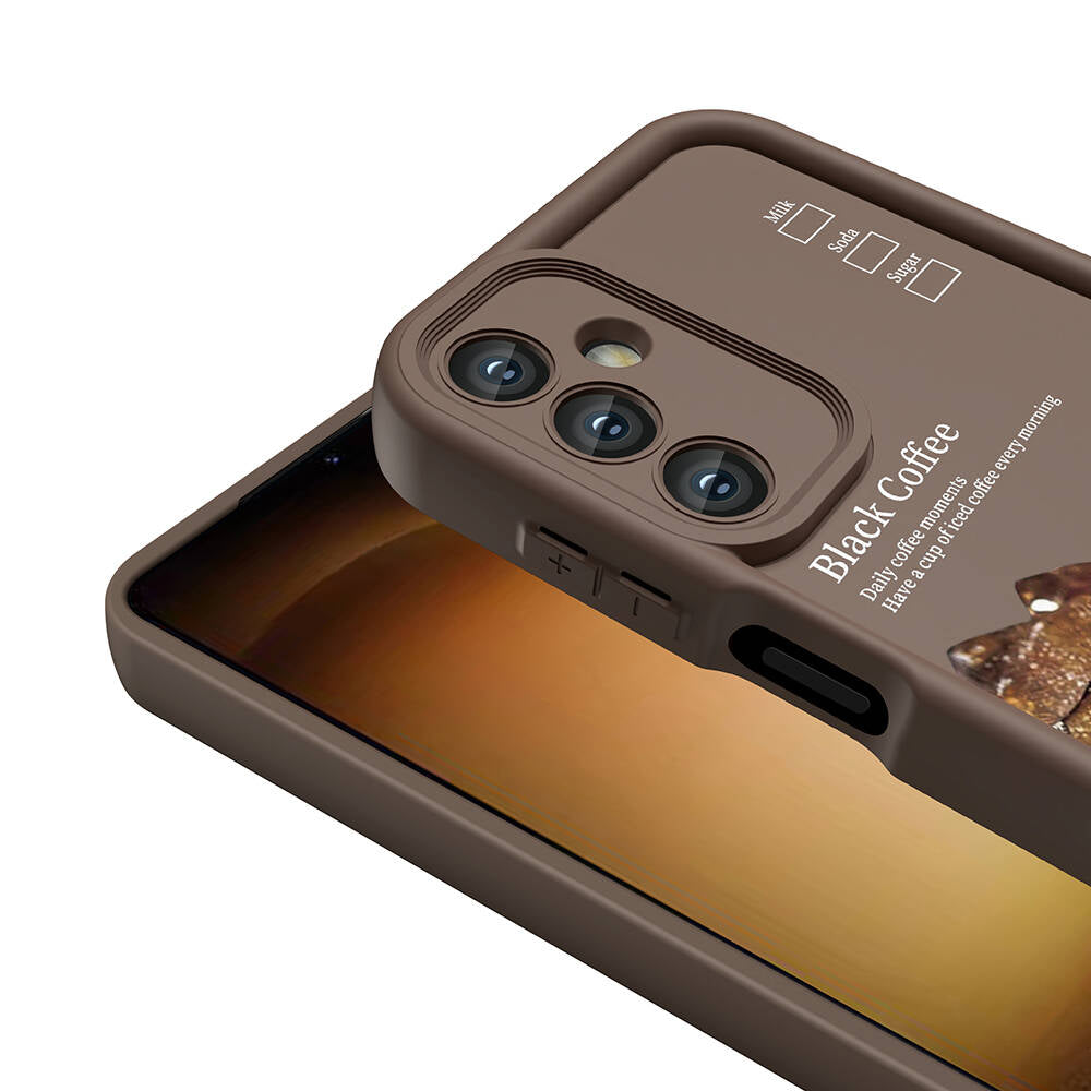 Galaxy A05S Case Camera Protection Printed Back Surface Zore Classy Cover Light Brown
